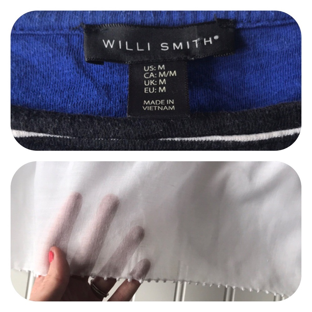 Black white striped tunic top blue hem sleeve - Picture 7 of 8